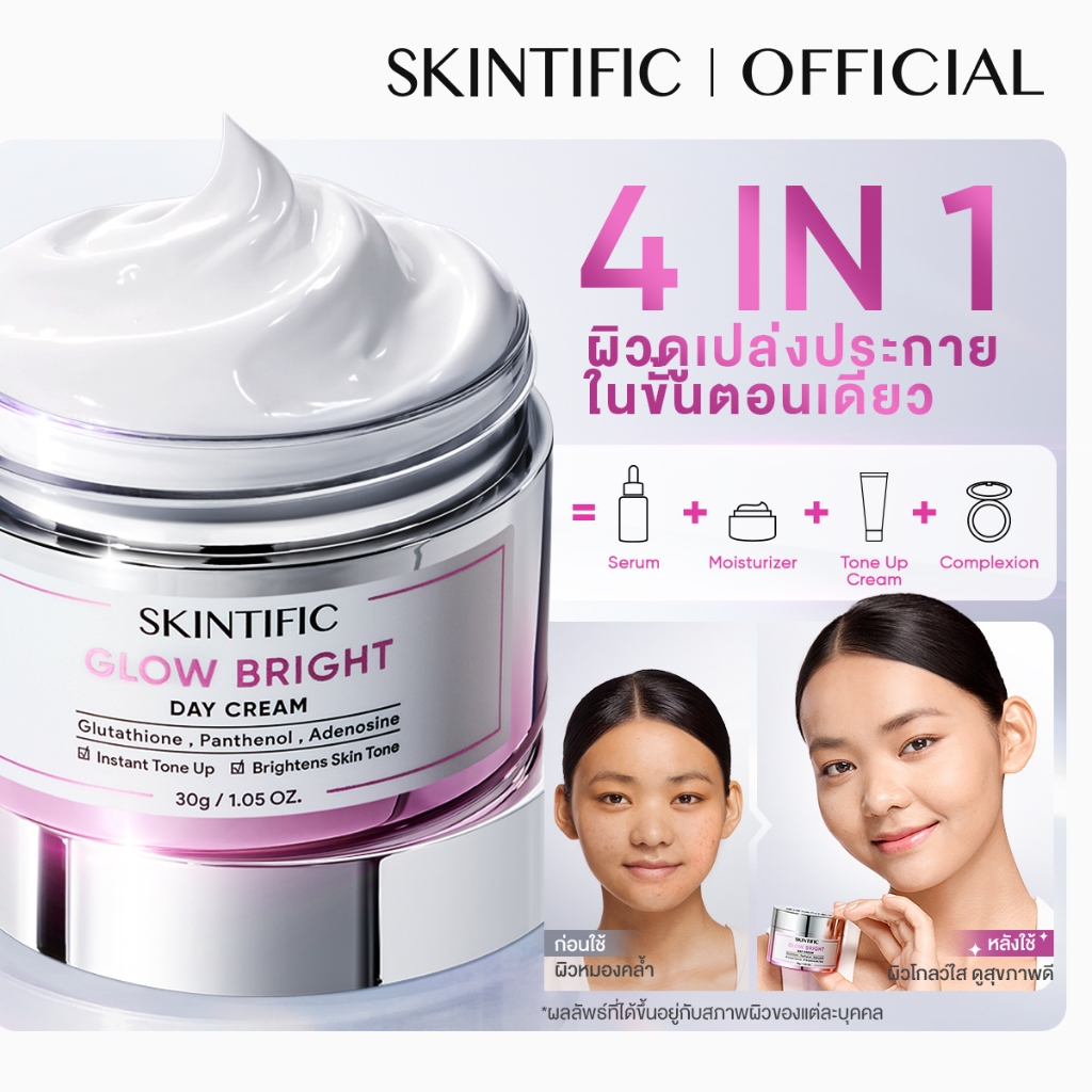 【NEW LAUNCH】SKINTIFIC Glow Bright Day Cream moisturizer โทนอัพผิวดูไบรท์ ออร่าทันที ครีมทาหน้า มอยเจอร์ไรเซอร์