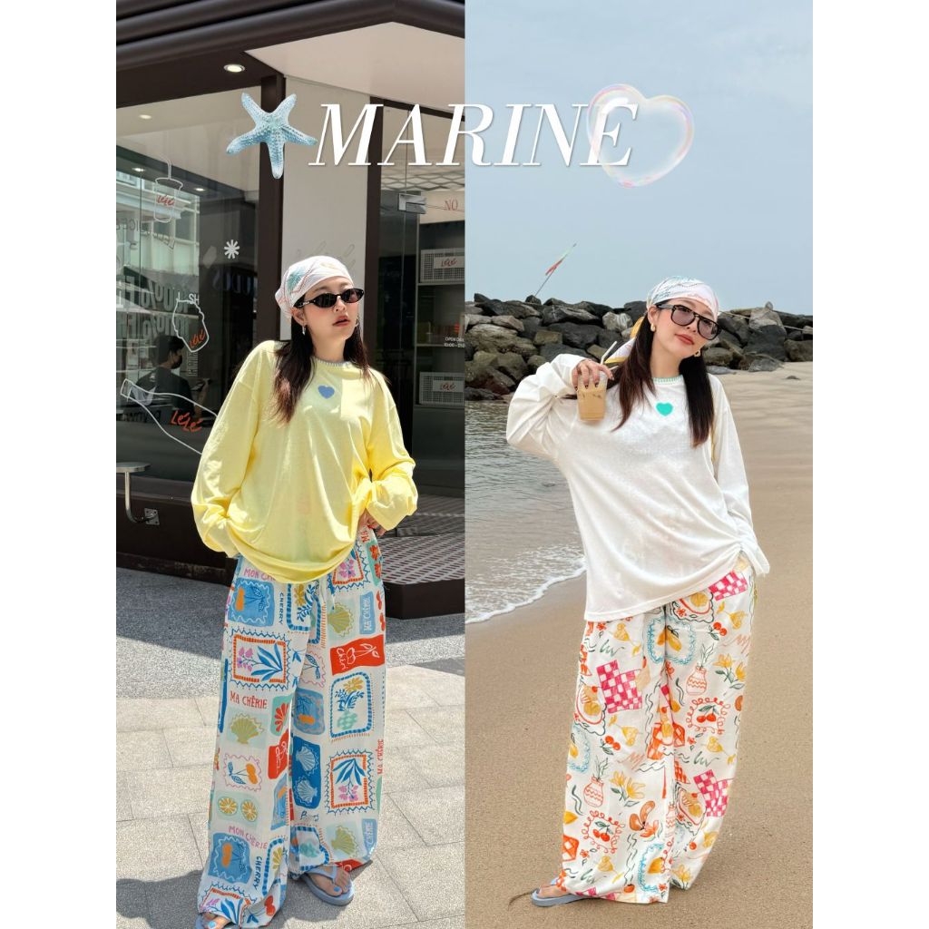 Marine Pants - ขายาว/ขาสั้นพิมพ์ลาย ผ้าพริ้วใส่สบาย (ส่งด่วน)