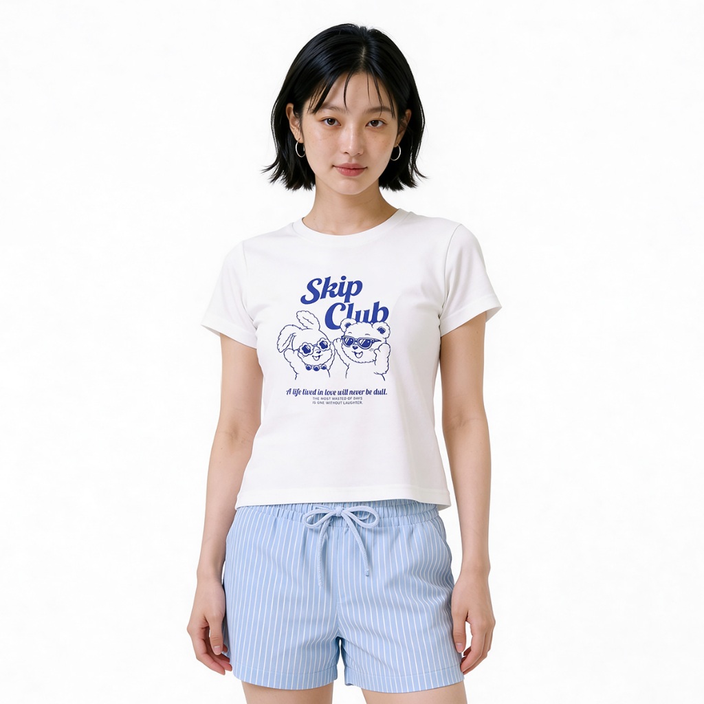 SKIP CLUB เสื้อทีเชิ้ต Baby Tee Fit ผู้หญิง สีขาว | Baby Tee Fit T- shirt | 00102
