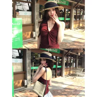 เสื้อแขนกุดคอเต่า เสื้อกล้ามคอหอยคอวี ผูกหน้า มินิมอล สไตล์แคชชวล ใส่ไปเที่ยว สาวแซ่บใส่ได้ #1502436