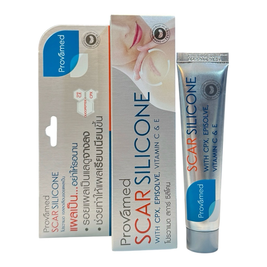 PROVAMED SCAR SILICONE โปรวาเมด เจลลดเลือน และดูแลผิวที่มีรอยแผลเป็น ขนาดใหญ่สุดคุ้ม 25 G