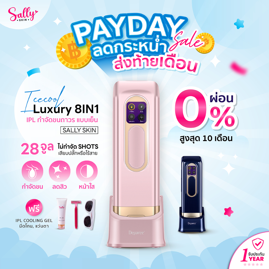 (มีอย.)(ประกัน 1ปี) เครื่องเลเซอร์กำจัดขน IPL ICECOOL LUXURY 8in1 ใช้งานไร้สายได้ ไม่จำกัดช็อต กำจัดขน, หน้าใส, ลดสิว