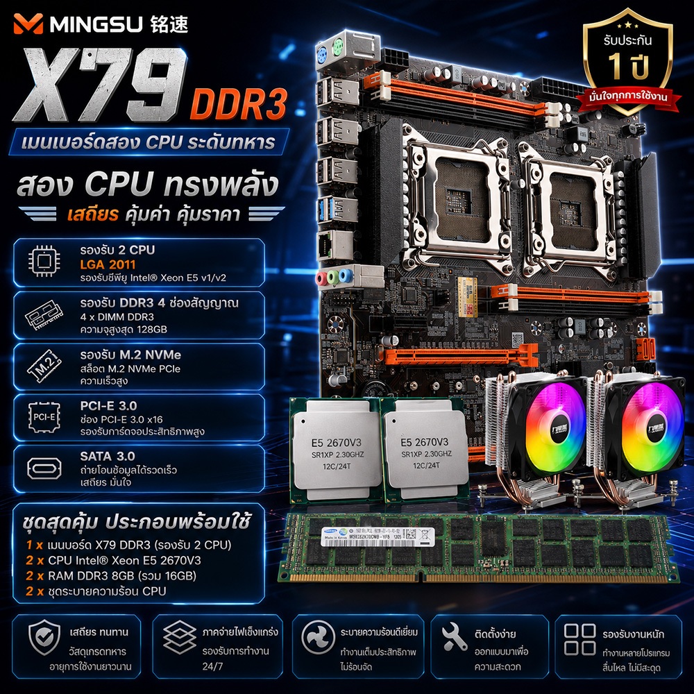 MINGSU X79 คู่ CPU แพคเกจเมนบอร์ด i9 ระดับ CPU + RAM 64G E-ATX คอมพิวเตอร์เมนบอร์ด + RAM + CPU PK i9