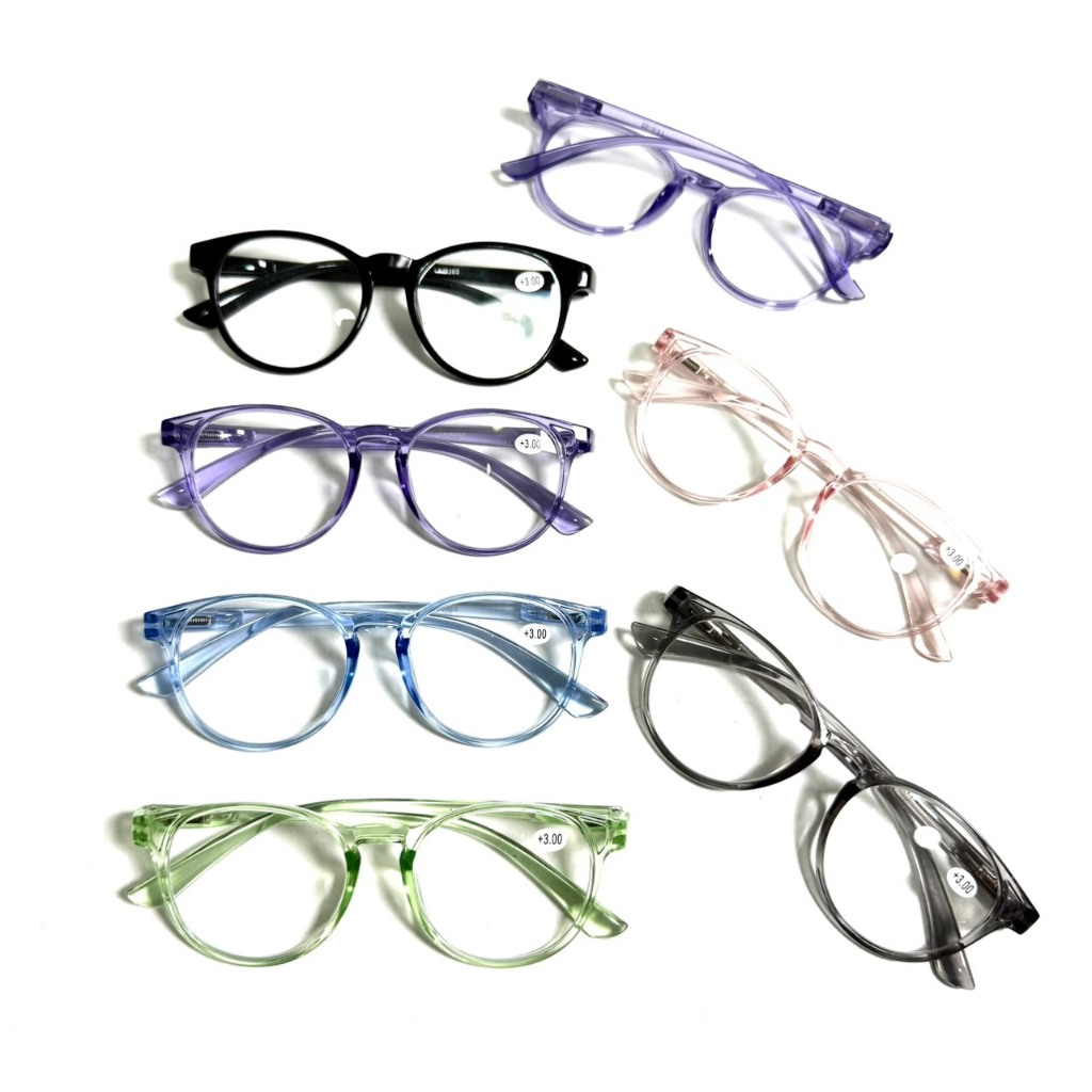 ขายยกค่าสายตาเบอร์หละ 5 ชิ้นคละสี มี+100ถึง+300แว่นสายตายาวขาสปริง อ่านหนังสือ ขาพลาสติก ทรงเหลี่ยม กรอบพลาสติกรุ่นP9165