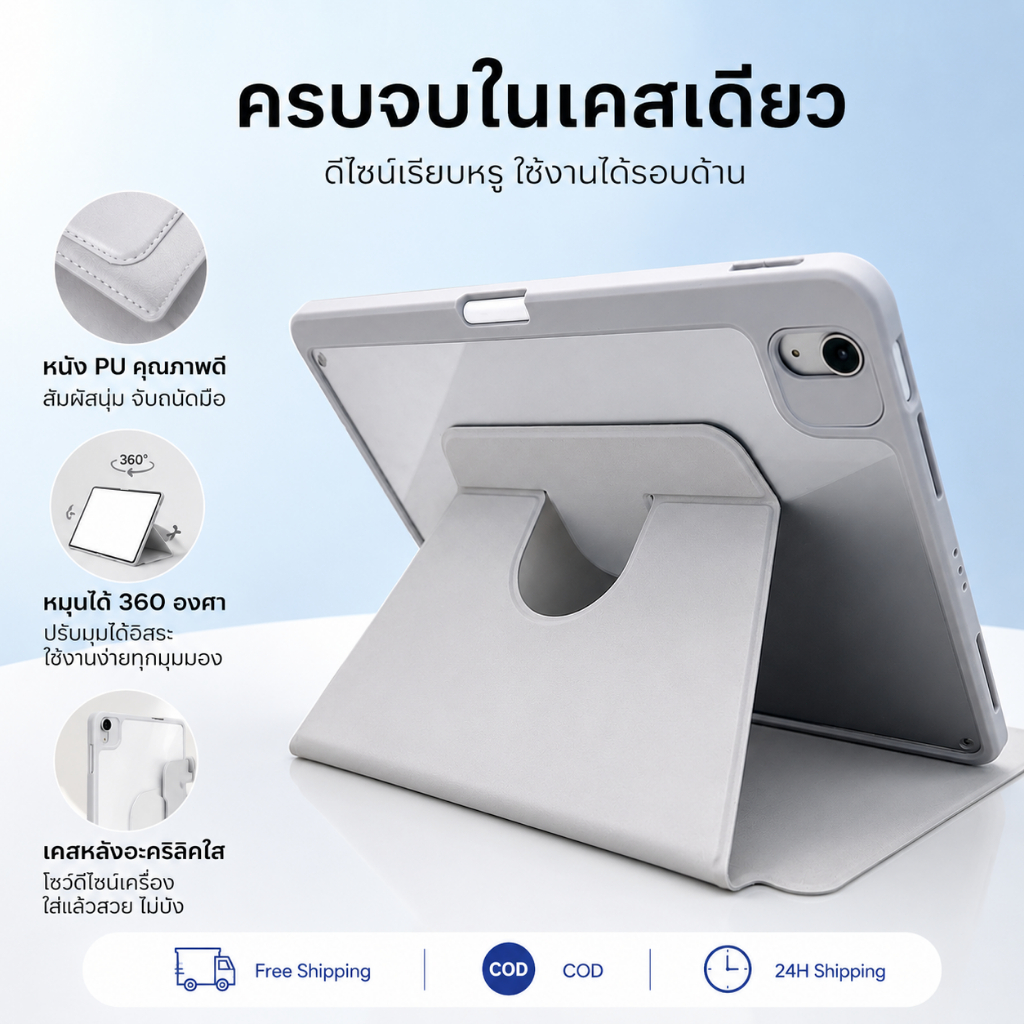 【COD】เคสไอแพด gen11 เคส iPad หมุนได้ 360° หลังใส PU กันกระแทก สำหรับ Gen10/11 Pro11 Air4/5/6/7