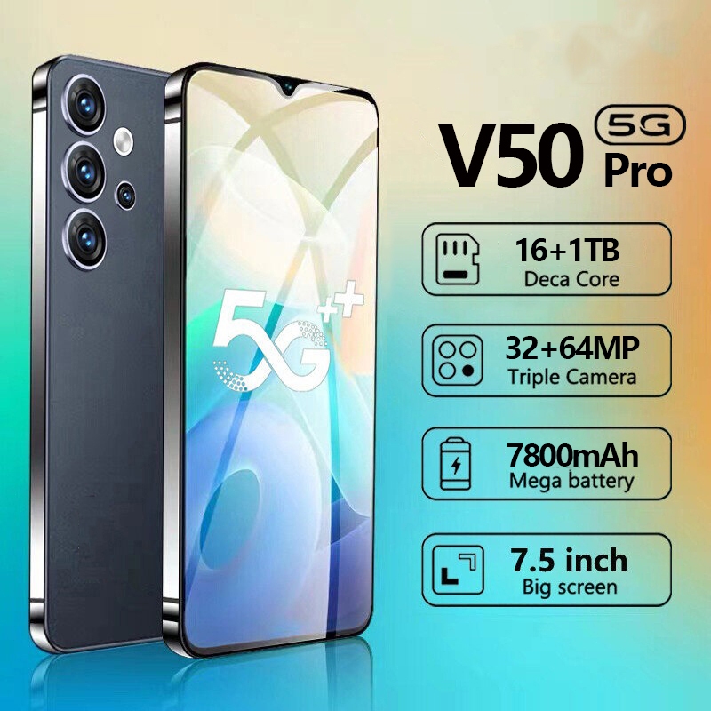 【รับประกัน 1ปี】ของแท้100% 2026 V50 Pro 5G 7.5นิ้ว โทรศัพท์มือถือ รองรับ2ซิม Smartphone 4G/5G โทรศัพท์สมา แรม16GB รอม1TB