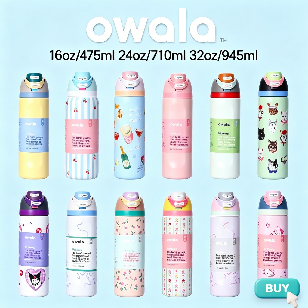 【แถม - หลอดสแตนเลส】Owala Collab Limited Edition ฝาFreeSip 24/32oz ไม่รั่วซึม มีหลายลาย