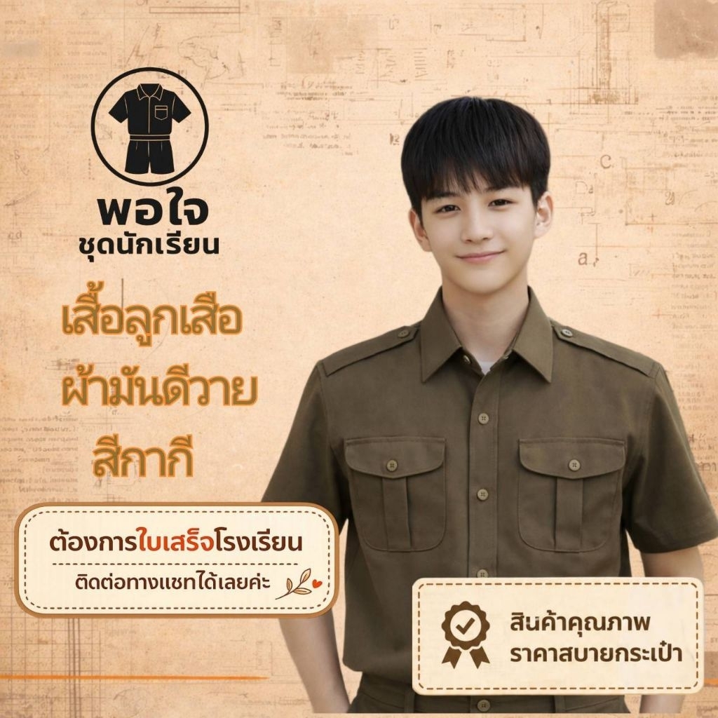 เสื้อลูกเสือ​ ผ้ามันดีวายสีกากี
