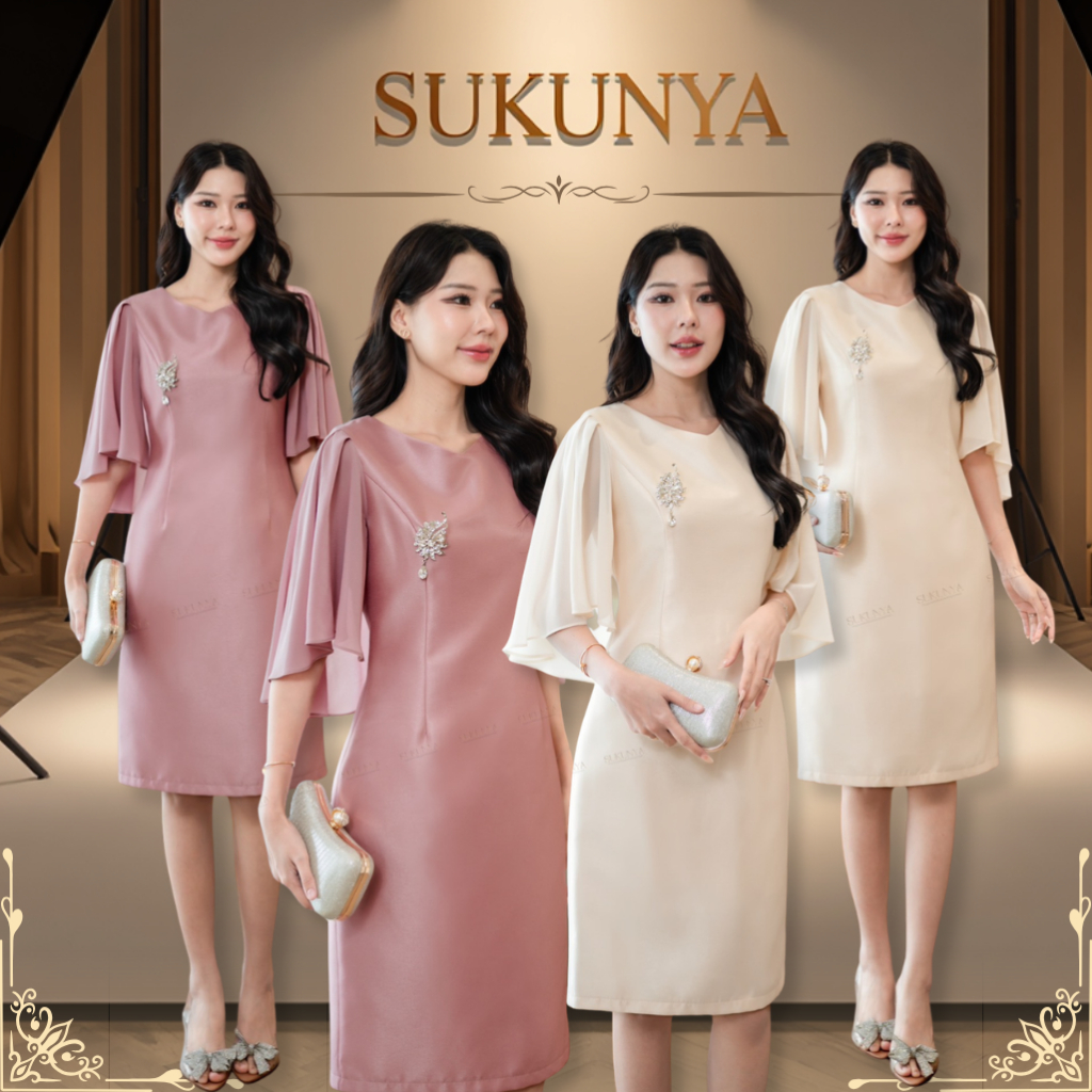 Sukunya 6433 : งานชุดเดรสผ้าไหมญี่ปุ่น แต่งดีไซน์ผ้าชีฟองช่วงแขน