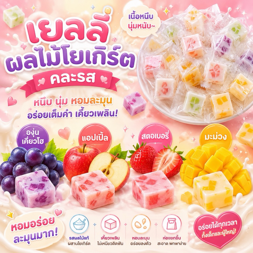 เยลลี่โยเกิร์ตผลไม้ รวม4รส 100g