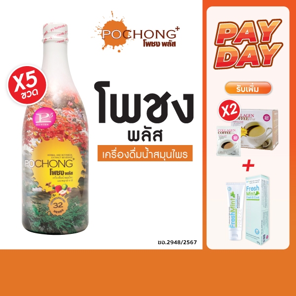 น้ำสมุนไพรโพชง พลัส Pochong Plus 5 ขวด