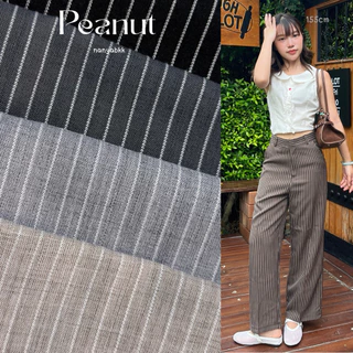 nanya.bkk | Peanut 150-155cm กางเกงทรงกระบอกทอลายริ้ว คนตัวเล็กไม่ต้องตัดขา (ยาว36)