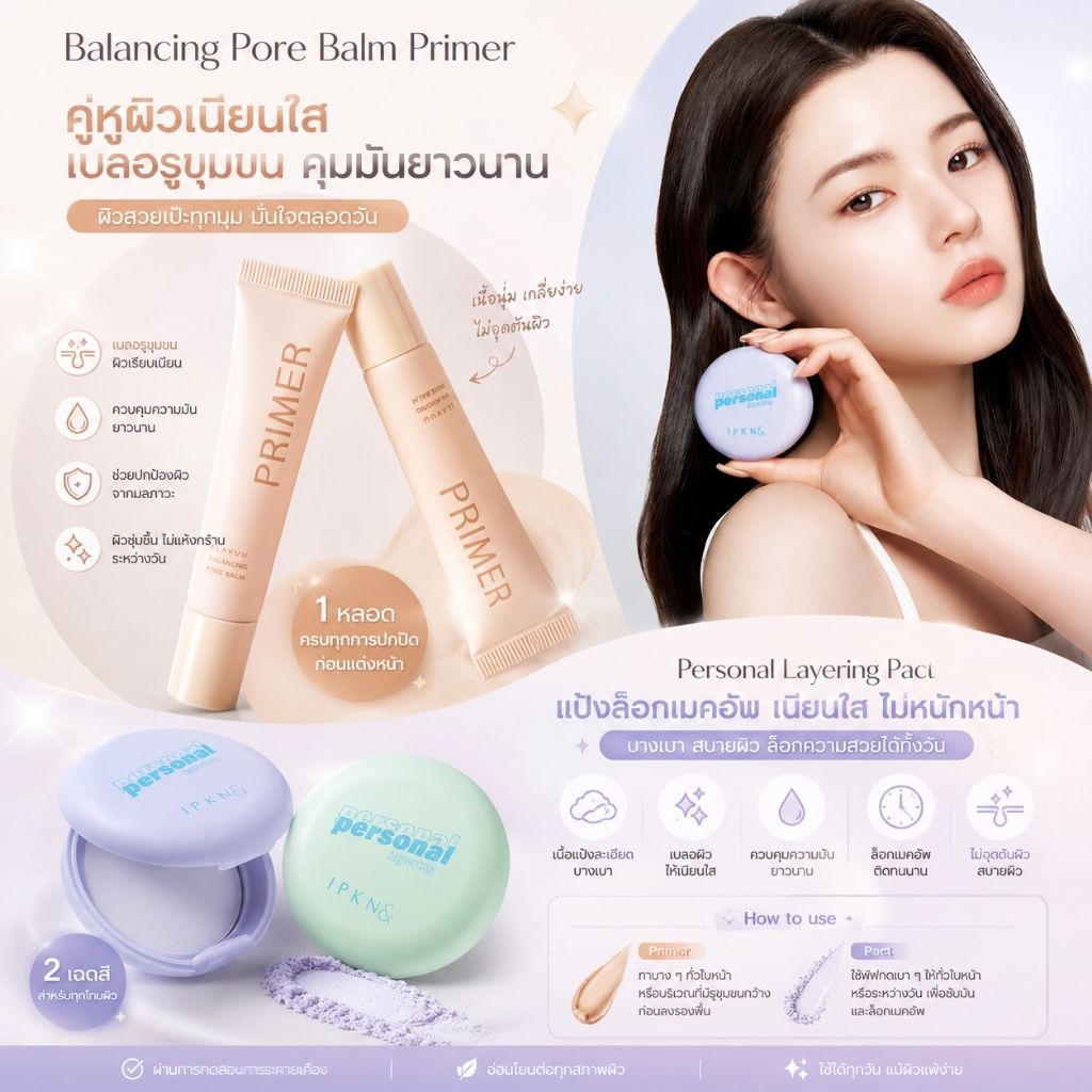 Daiso Korea 🇰🇷 เครื่องสำอางไดโซะ เกาหลี  IPKN Personal Layering Powderแป้งฝุ่นปกปิด ไพรเมอร์เนื้อบาล