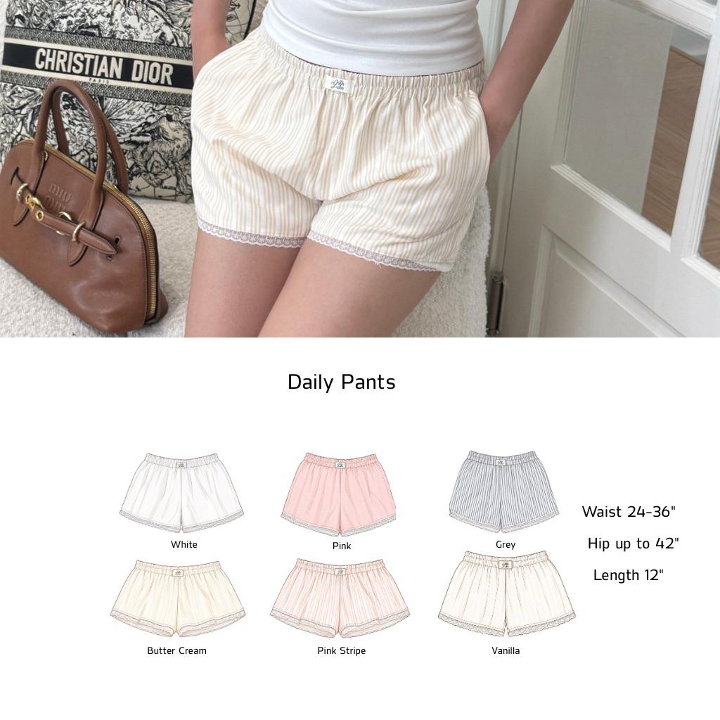 Daily Pants 6 colors by Lush&Lune กางเกงขาสั้นปลายขาเเต่งขอบลูกไม้ Freesize (NewCollection)
