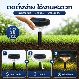 โคมไฟปักสนามโซล่าเซลล์ ไฟสนามพลังงานแสงอาทิตย์ LED สำหรับสวน ทางเดิน สนามหญ้า Outdoor Solar Garden Stake Light