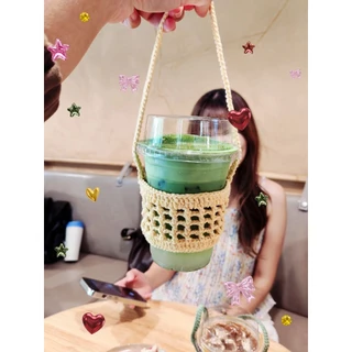 Cup holder ของคนเกร๋ 🌈☕🥛cup sleeve สายคล้องแก้วโครเชต์สุดคิ้วท์ [ของขวัญ ของแจก ปัจฉิม 💞]