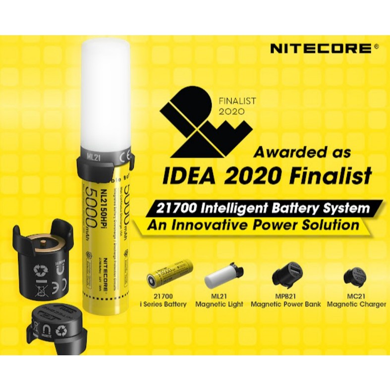 โคมไฟMagnetic Intel Charger Power Bank   แบตNitecore i Series 21700 5000mAh ในชุด  ความสว่างโคม 80 lumen CRI>90  เปิดนาน