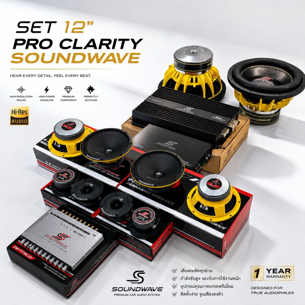 ชุดเครื่องเสียงรถยนต์ 12นิ้ว SET 12นิ้ว PRO Clarity SOUNDWAVE HIEND เครื่องเสียงรถยนต์ , เครื่องเสียงรถ , เพาเวอร์แอมป์