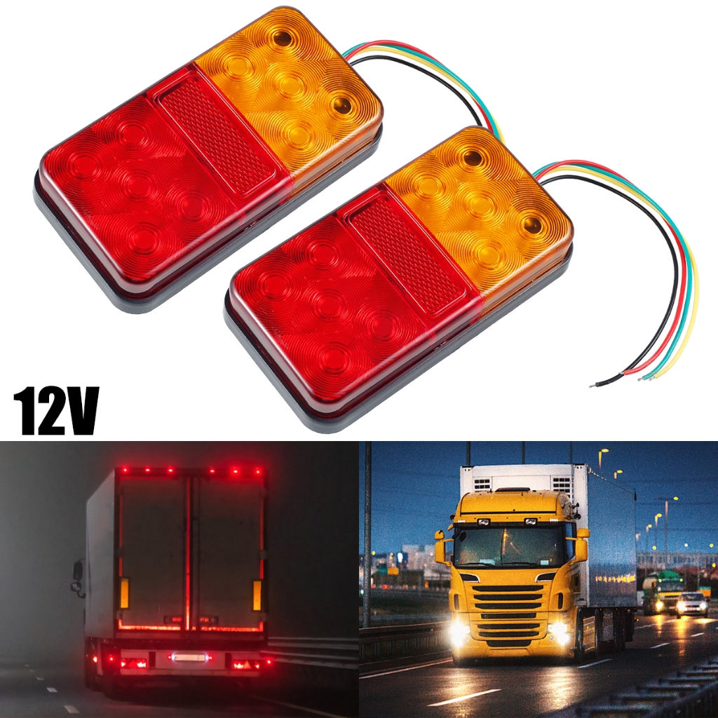 2Pcs LED Tail Lights Trailer Lights 10 LED Waterproof 12V Rear Stop Brake Turn Tail Lights for Truck