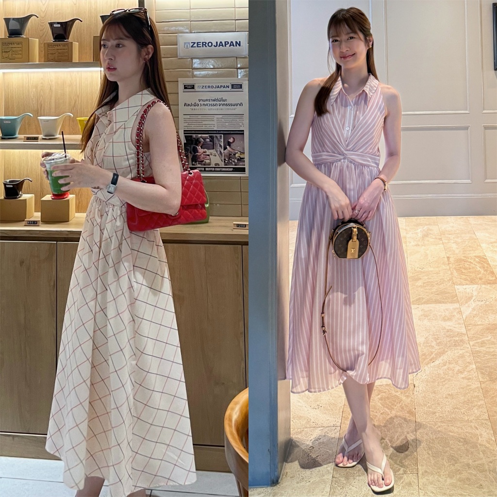 Dressupcorner Clara Striped Midi Dress DCN01286 ขนาดเอว2สีต่างกัน