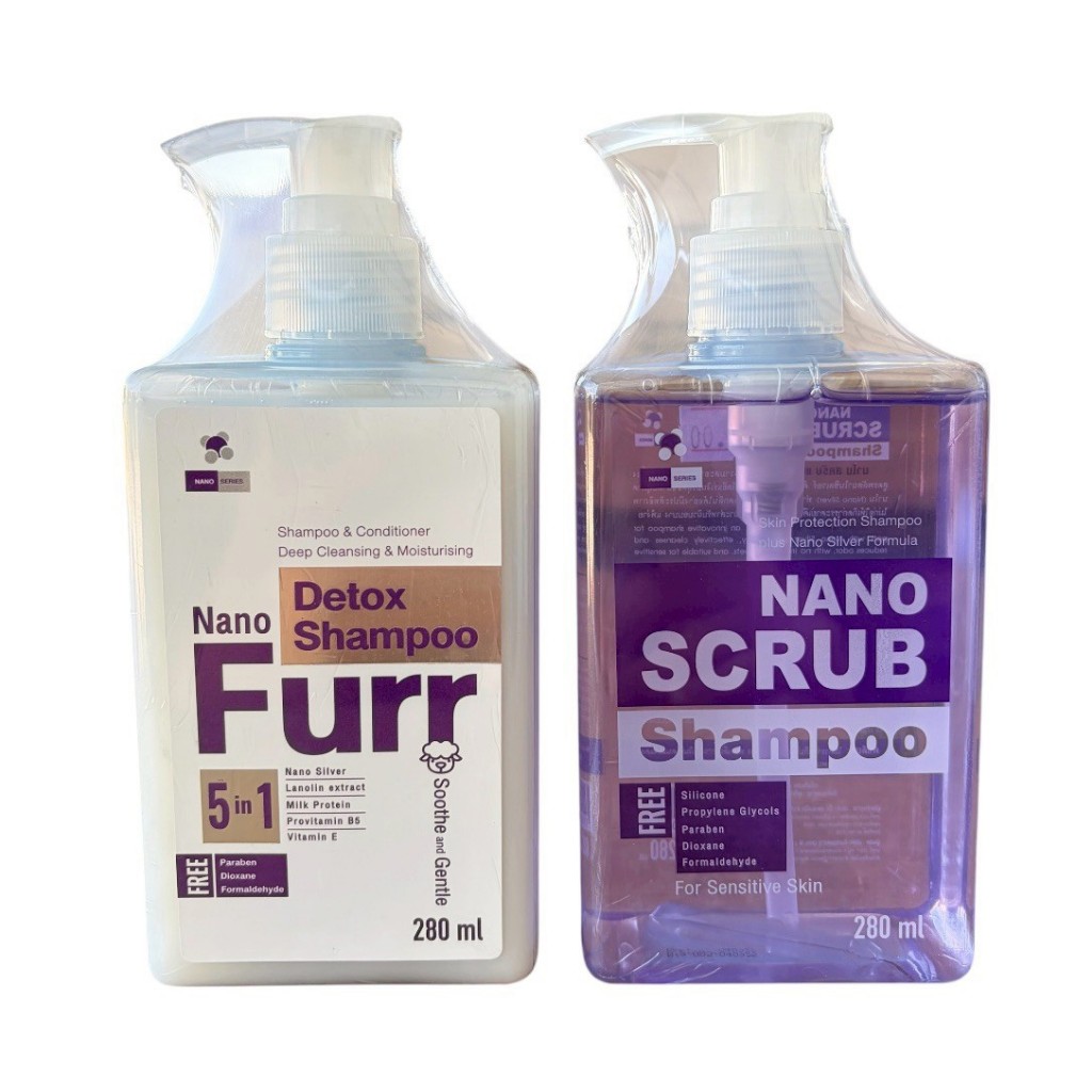 Nano Scrub / Furr Detox Shampoo 280 ml.แชมพูแมว และสุนัข สูตรฆ่าเชื้อโรค ลดกลิ่นตัว