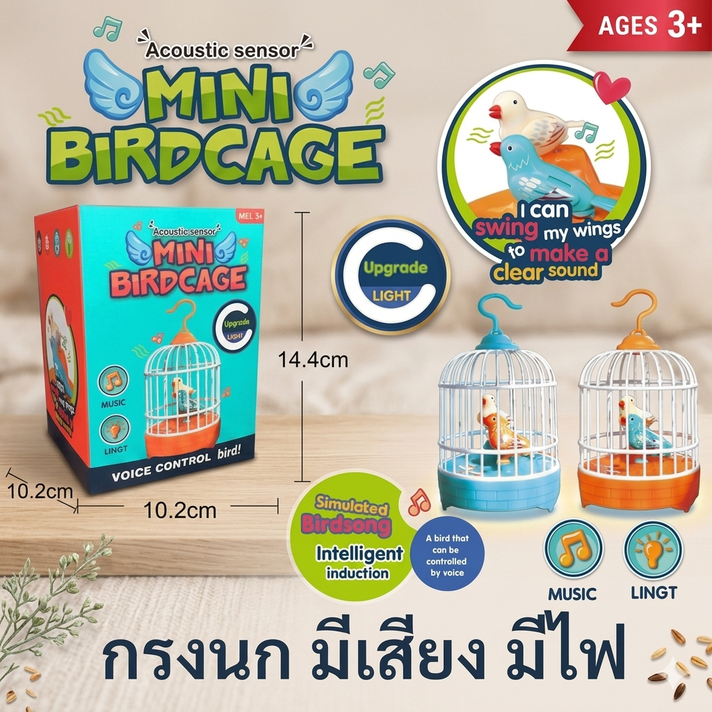 กรงนกของเล่นจิ๋ว 🐦 มีเสียงนกร้อง+ไฟกระพริบ น่ารักสมจริง ช่วยเสริมพัฒนาการ ของเล่นเด็ก (006)