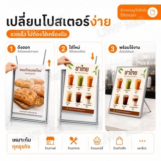 กรอบไฟเมนูอาหาร ป้ายเมนูไฟ LED ขนาด A4 A3 ปรับมุมและความสว่างได้ แผงกระจกนิรภัย ป้ายเมนูอาหาร แผ่นเมนูเรืองแสง
