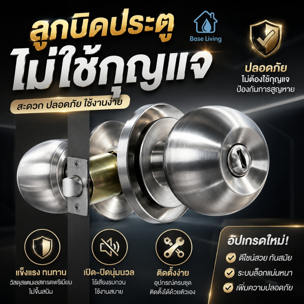 ลูกบิดประตูไม่ใช้กุญแจ รุ่นพรีเมียม สแตนเลสหนา เปิดปิดลื่น ล็อกแน่น ไม่เป็นสนิม ใช้งานยาวนาน