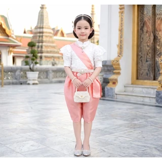 ชุดไทยเด็ก รุ่นโจงกระเบน+เสื้อลูกไม้แขนตุ๊กตาไหล่ยก+สไบ รวม 3 ชิ้น *ไม่รวมเครื่องประดับ*