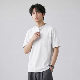 B&R เสื้อยืดแขนสั้น T-shirt คอเสื้อแบบเฮนรี่ การออกแบบกระดุม หลวมสบาย ระบายอากาศได้ดีและสวมใส่สบาย รุ่นใหม่ฤดูร้อน