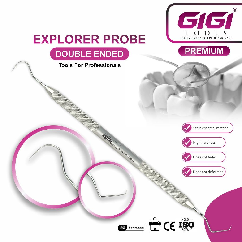 Gigi Tools Dental Explorer Probe 5 Stainless Steel, Scaler Double Ended Fine and Sharp CE Certified