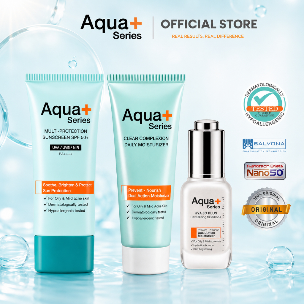 ( ชุดเซ็ต ) Aquaplus Sunscreen SPF 50+ 50 ml. & Clear Complexion Daily Moisturizer 50 ml & HYA 8D PL