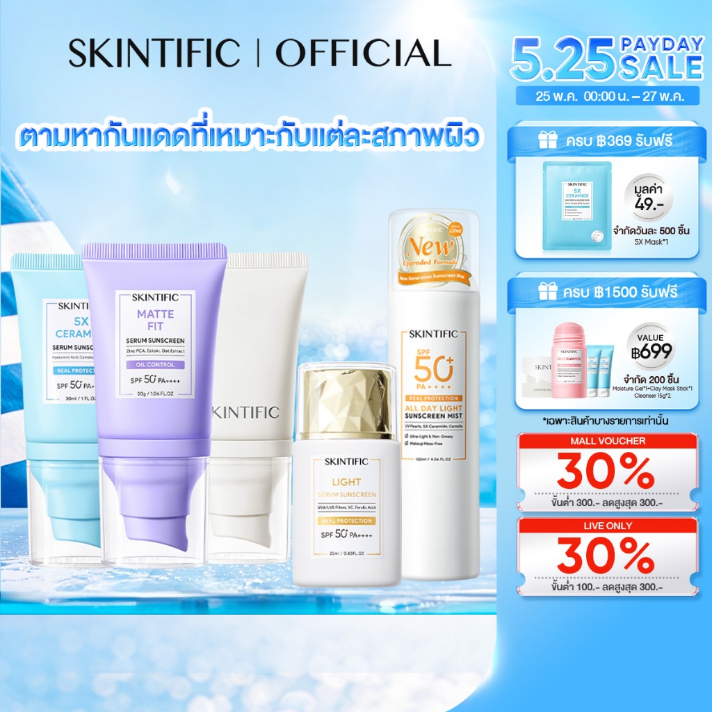 SKINTIFIC Sunscreen SPF50+ PA++++ ครีมกันแดด กันแดดหน้า เนื้อแมทท์ ไนอาซินาไมด์ เนื้อน้ำบางเบา กันแดดตัว กันแดด