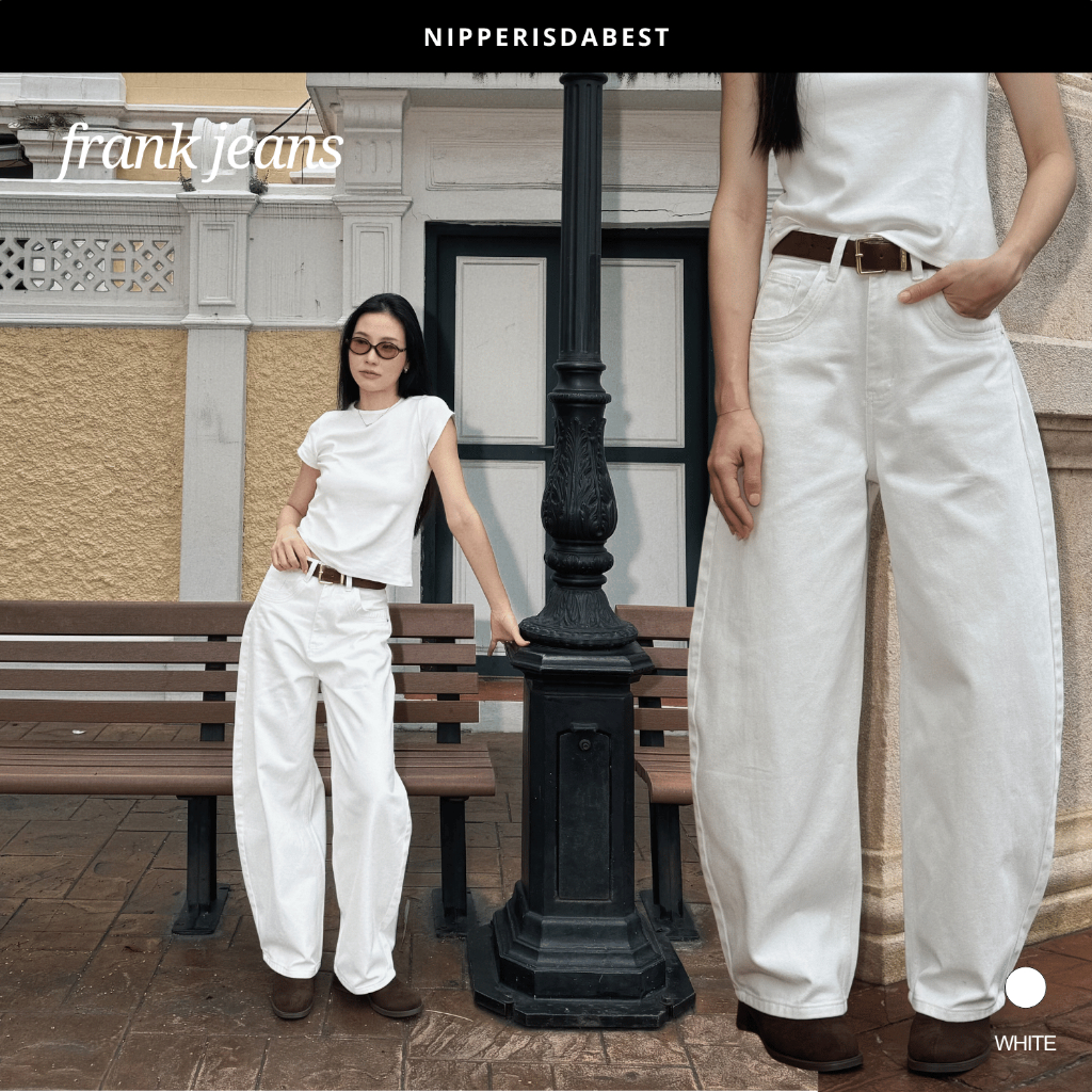 NIPPERISDABEST กางเกงยีนส์รุ่น Frank Jeans ทรง barrel สีขาว #NPJ711