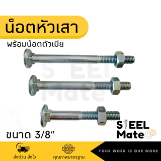 น็อตหัวเสา น็อตเสาขันไม้ ชุบซิงค์ ขนาด3/8” พร้อมน็อตตัวเมีย