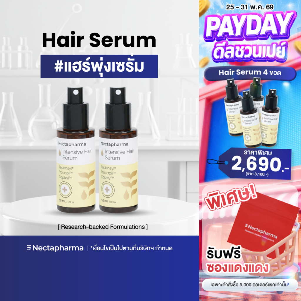 Intensive Hair Serum เซรั่มลดผมร่วง ผมบาง เพิ่มผมใหม่ จาก Nectapharma ใส่ Redensyl Procapil และ Capixyl