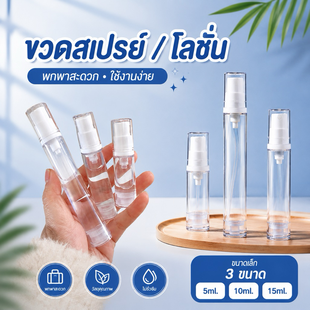 พร้อมส่ง🔥 AS2-ขวดใส่โลชั่นสุญญากาศ ขวดสเปรย์สูญญากาศ ใส่ครีม ใส่ของเหลว 5/10/15ml.