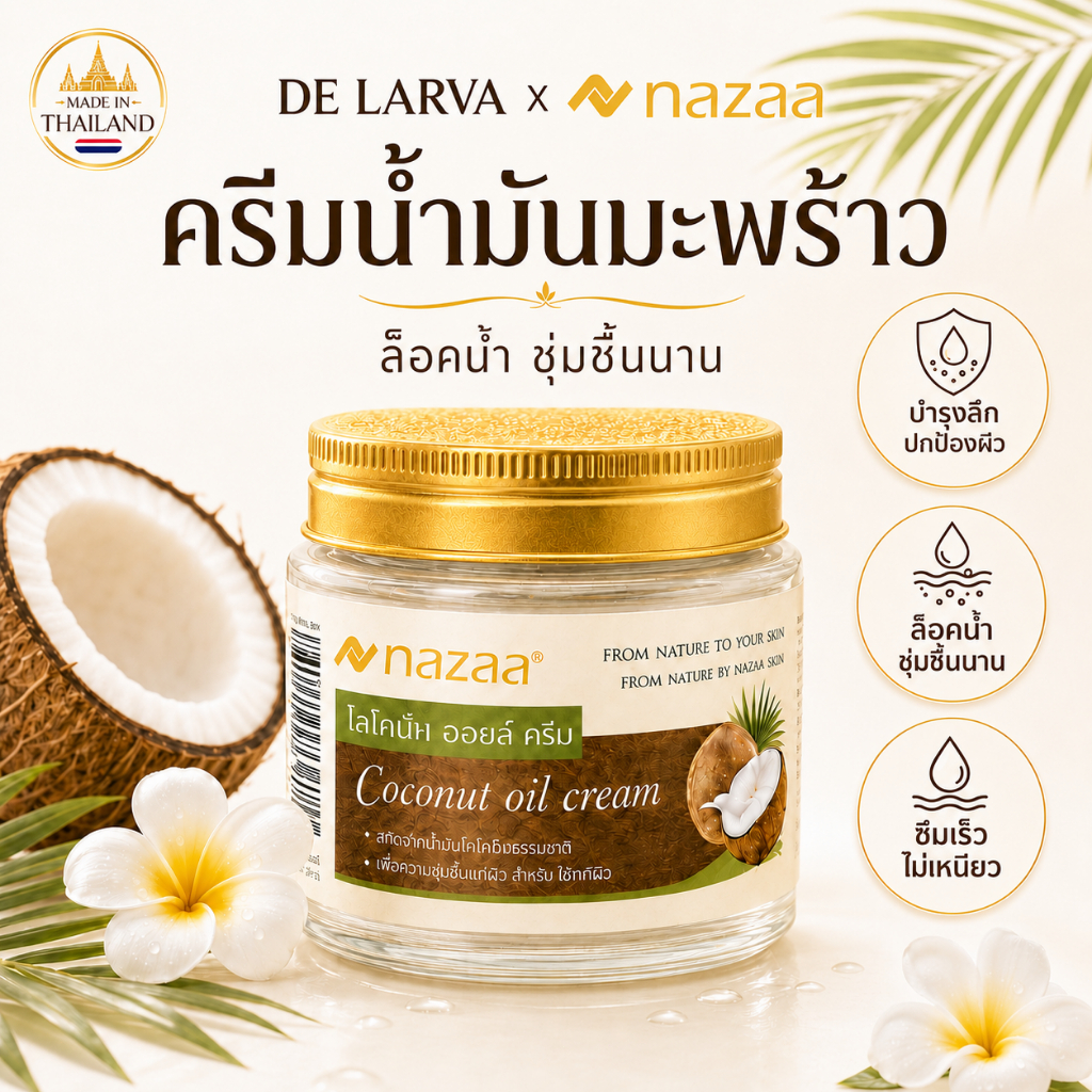 NAZAA ครีมบำรุงผิวน้ำมันมะพร้าว 50g COCONUT OIL CREAM สำหรับผิวหน้าและตัว แก้ผิวแห้งกร้าน ให้ผิวชุ่มชื้น
