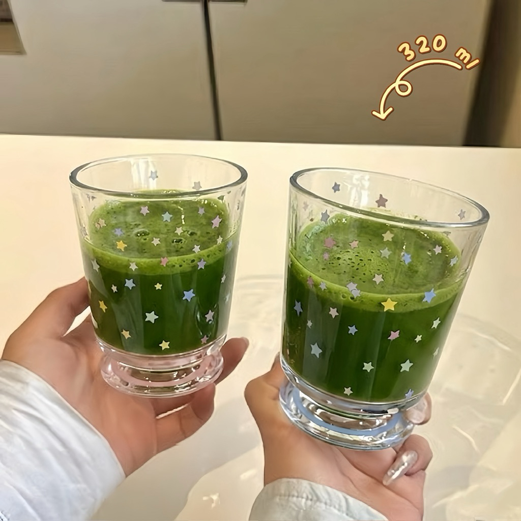 แก้วน้ำ ลายดาว 320 ml วัสดุแก้ว ดีไซน์สวย ถ่ายรูปขึ้นอินสตาแกรม เหมาะสำหรับผู้หญิง ใส่ได้ทั้งน้ำ นม กาแฟ