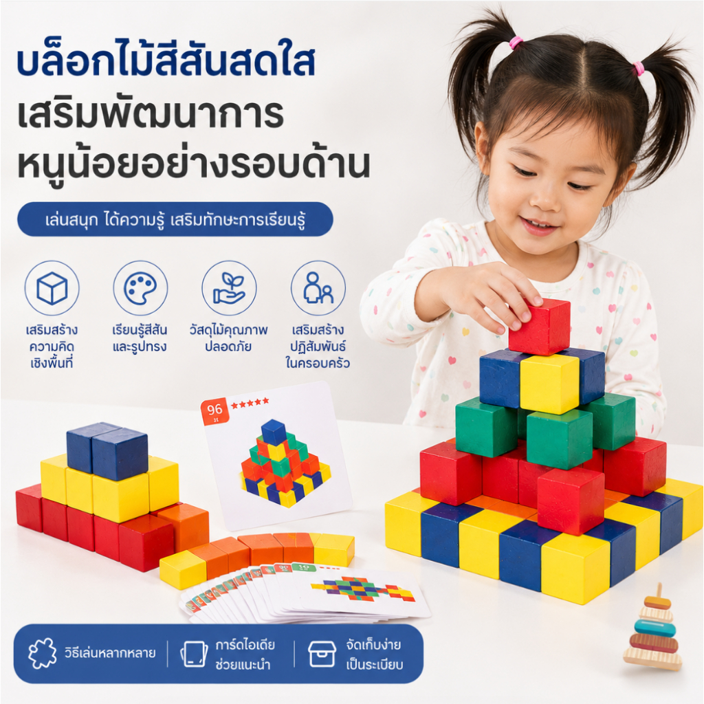 ของเล่นเสริมชิ้นส่วนลูกบาศก์ไม้ ยี่ห้อ JKP ไม่ใช่แม่เหล็ก อุปกรณ์เสริมสำหรับเด็กและ Toddls ทำจากไม้คุณภาพดี ปลอดภัยไร้สา