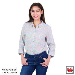 เสื้อแตงโม (SUIKA) - เสื้อคอปกผ่าหน้าแขนสามส่วน (ผ้าป่านมัสลิน) (M.SH3-122 330)