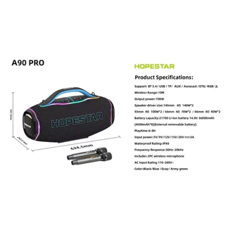 HOPSTAR A90 & A90 PRO ลำโพงบลูทูธ (700W) พร้อมไมค์ลอย กันน้ำ IPX6 ของแท้ 100% (ประกัน 1 ปี)