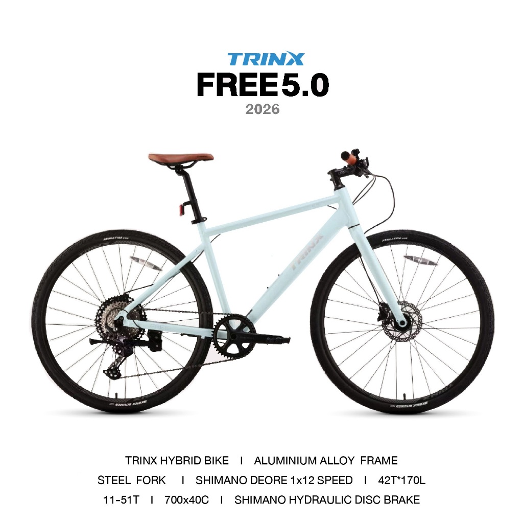 TRINX FREE 5.0 จักรยานซิตี้ไบค์ ไฮบริด เฟรมอลูมิเนียม Shimano 1x12 speed เบรคน้ำมัน
