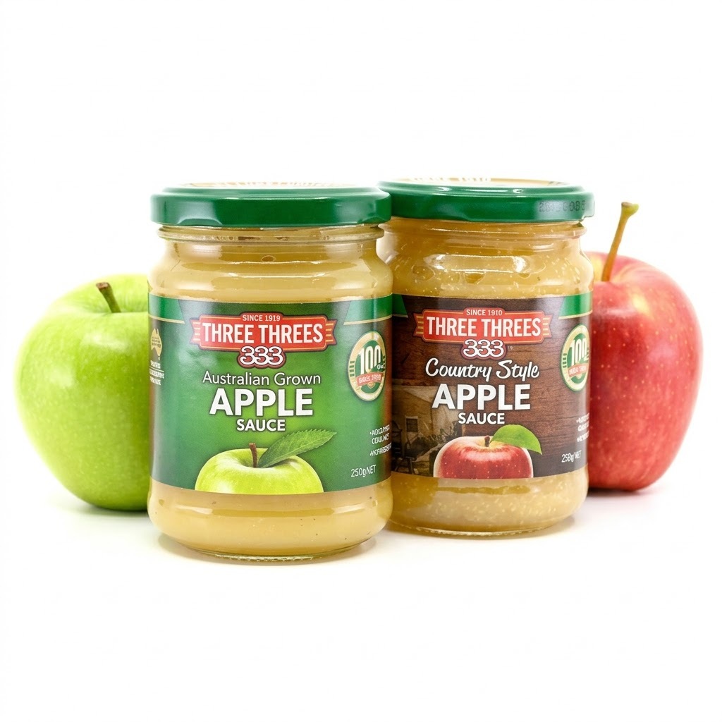 แอปเปิ้ลซอส สีเขียว THREE THREES apple sauce 250g