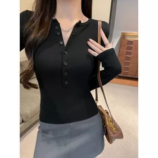 พร้อมส่งในไทย** เสื้อยืดแขนยาว มีกระดุมหน้า เสื้อใส่ลำลอง Y324