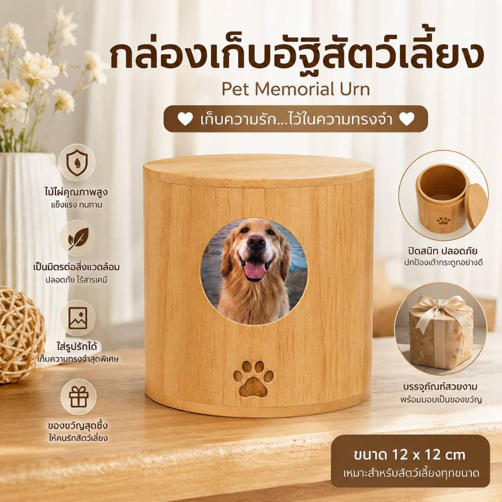 กล่องใส่อัฐิแมว ที่เก็บอัฐิสัตว์เลี้ยง สามารถใส่รูปน้องและสลักชื่อได้ตามต้องการ สำหรับสัตว์เลี้ยงที่คุณรัก