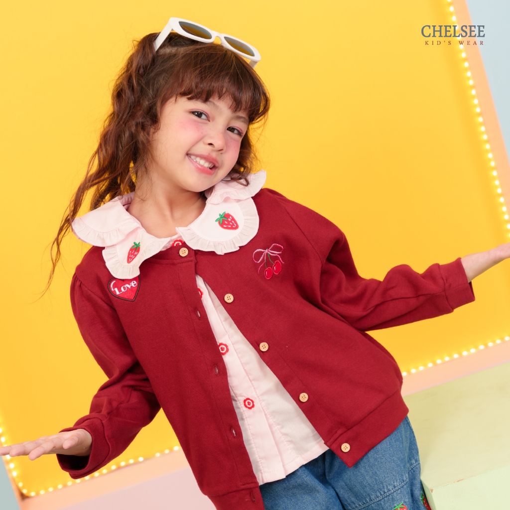 Chelsee เสื้อคาร์ดิแกน แขนยาว เรียบๆ ติดกระดุม ผ้า RIB 100%Cotton เด็กผู้หญิง อายุ 1.5-10 ปี เสื้อผ้าเด็กโต รุ่น 238232
