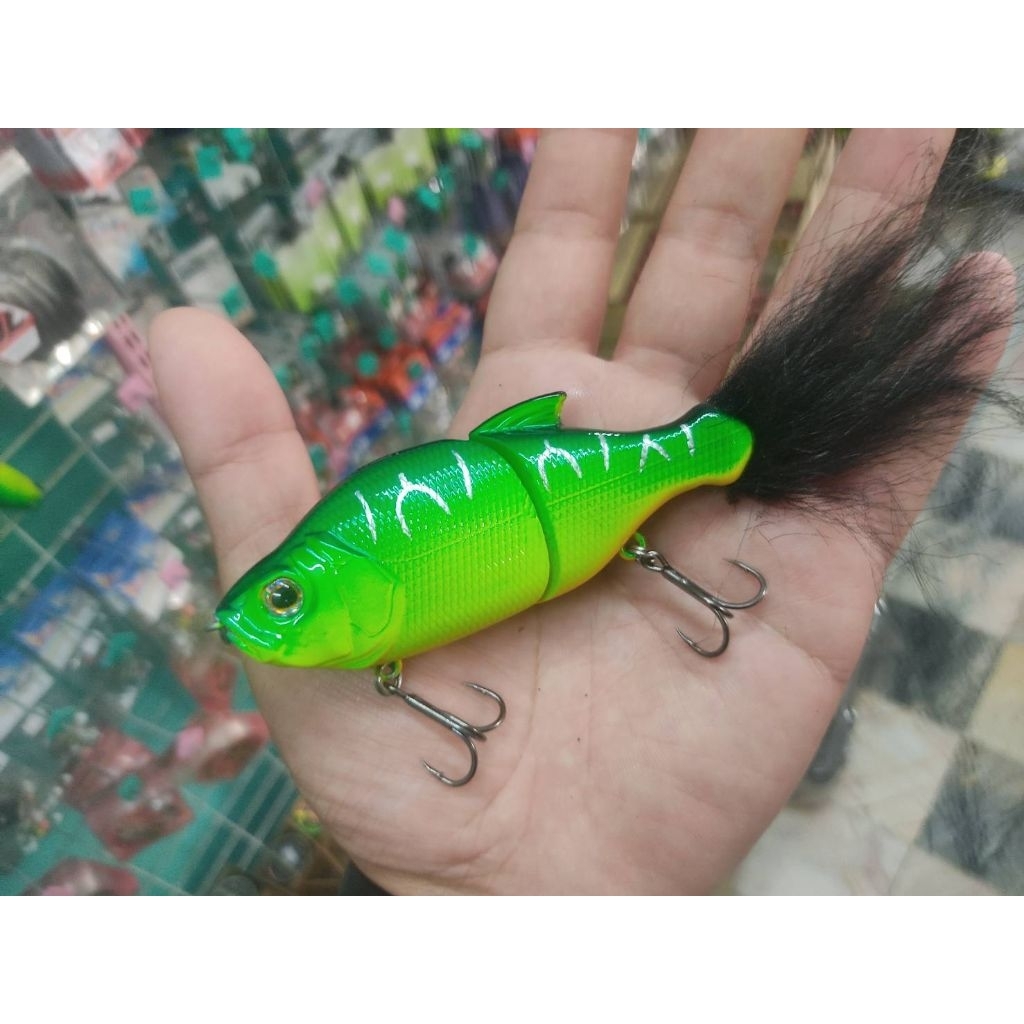 เหยื่อปลาบั้ง 2 ท่อน หางขนโพล่า ลอยน้ำ 10cm. 36g.