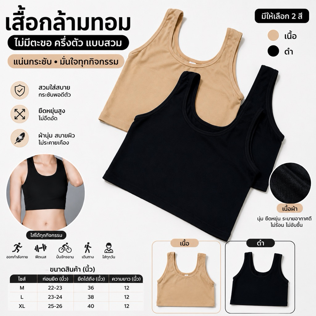 🍊เสื้อกล้ามทอม Anny K859 ครึ่งตัว แบบสวม ไม่มีตะขอ ตัวเสื้อมีแผ่นสเตย์ด้านใน​ M-XL 🍊