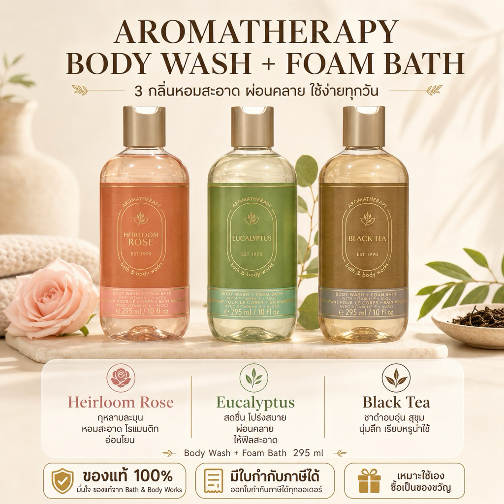 Bath & Body Works Aromatherapy เจลอาบน้ำ โลชั่น ออยล์นวดตัว สเปรย์ฉีดหมอน Bath and Body Works แท้ พร้อมส่ง